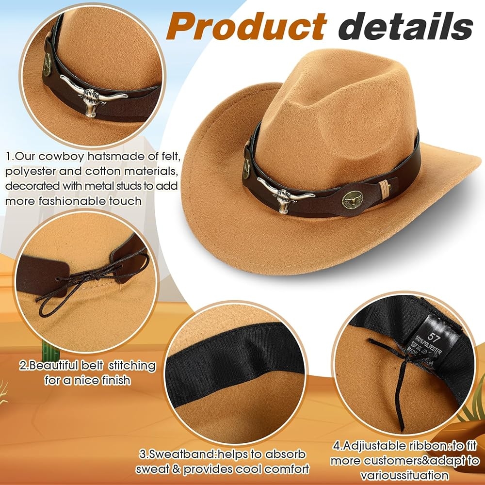 Western Cowboy Hat Cowboy Hat Felt Cowboy Hat Wide Brim Hat Outdoor Hat Cocked 3