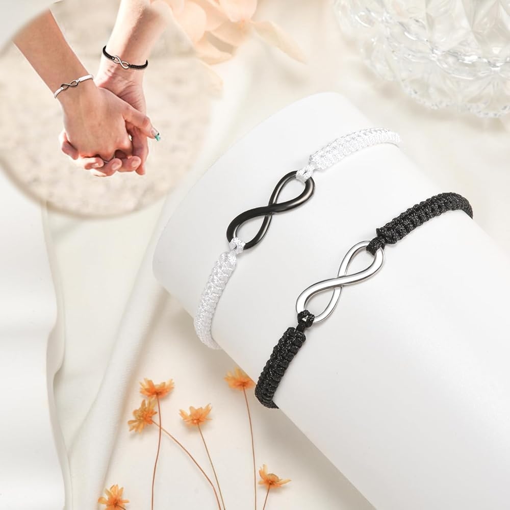 2Pcs 8 Words Infinity Love Couple Bracelets For Women Men Handmade Braided Rope Chain Charm Matching Bracelet Friendship Jewelry 6