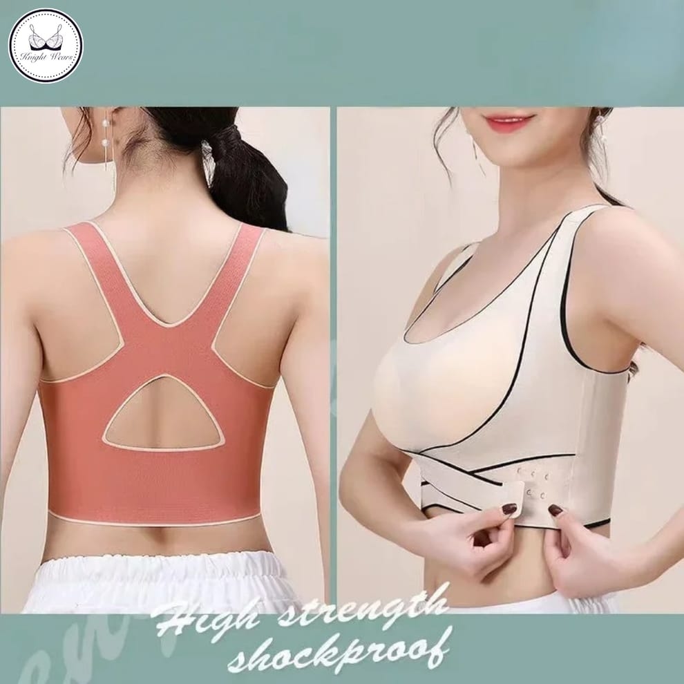 Yoga Sports Seamless Bra Front Button Cross Beautiful Back Wrap Chest Tube Top Push Up Secondary Breasts Anti-Sagging Bra 3