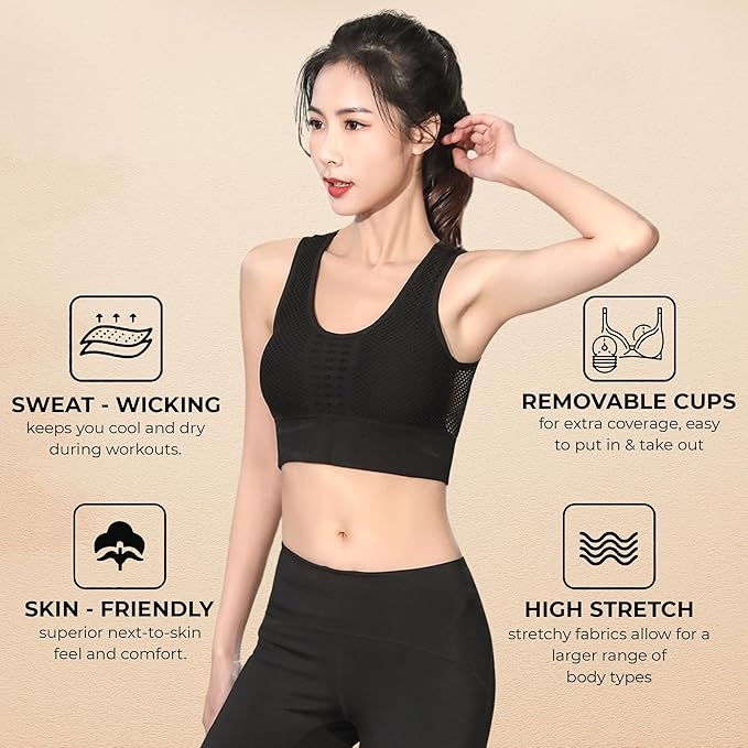 Women's Padded Crop Top Sports Bra with Mesh Racerback for GymYoga Workout Size M to 2XL 2