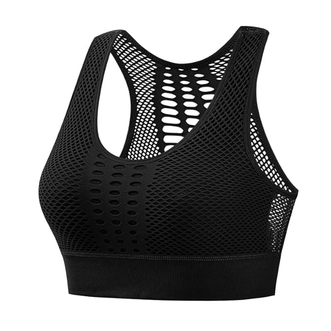 Women's Padded Crop Top Sports Bra with Mesh Racerback for GymYoga Workout Size M to 2XL 1