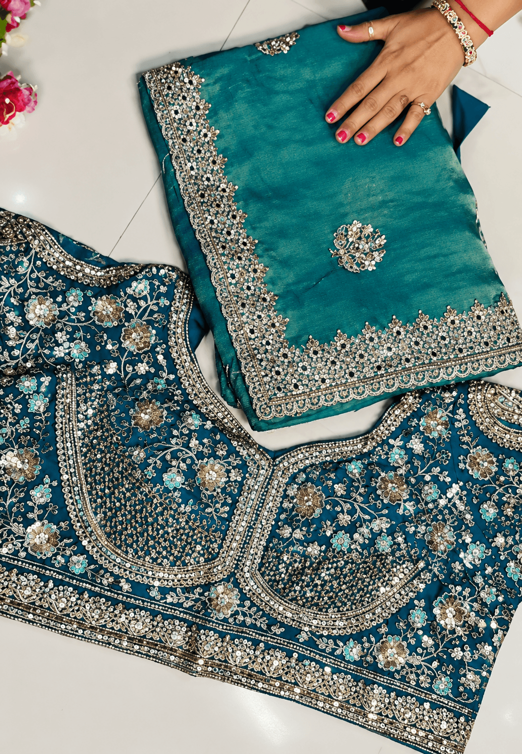 Elegant Peacock Blue Designer Saree 2