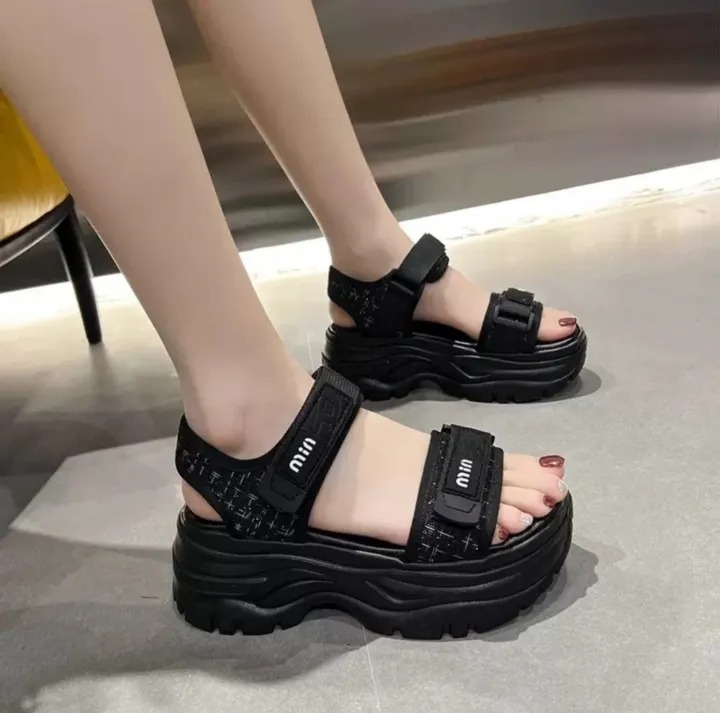 2024 New High Heel Hook&Loop Platform Sandals Women Comfort White Black Sandals Fashion Hot Casual Women Walking Shoes 1