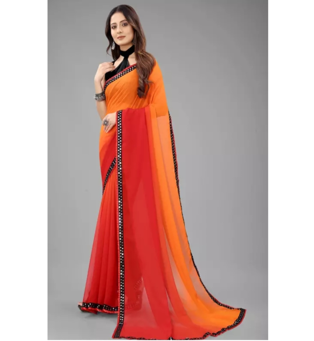 Multicolor Georgette Saree Orange Color 1