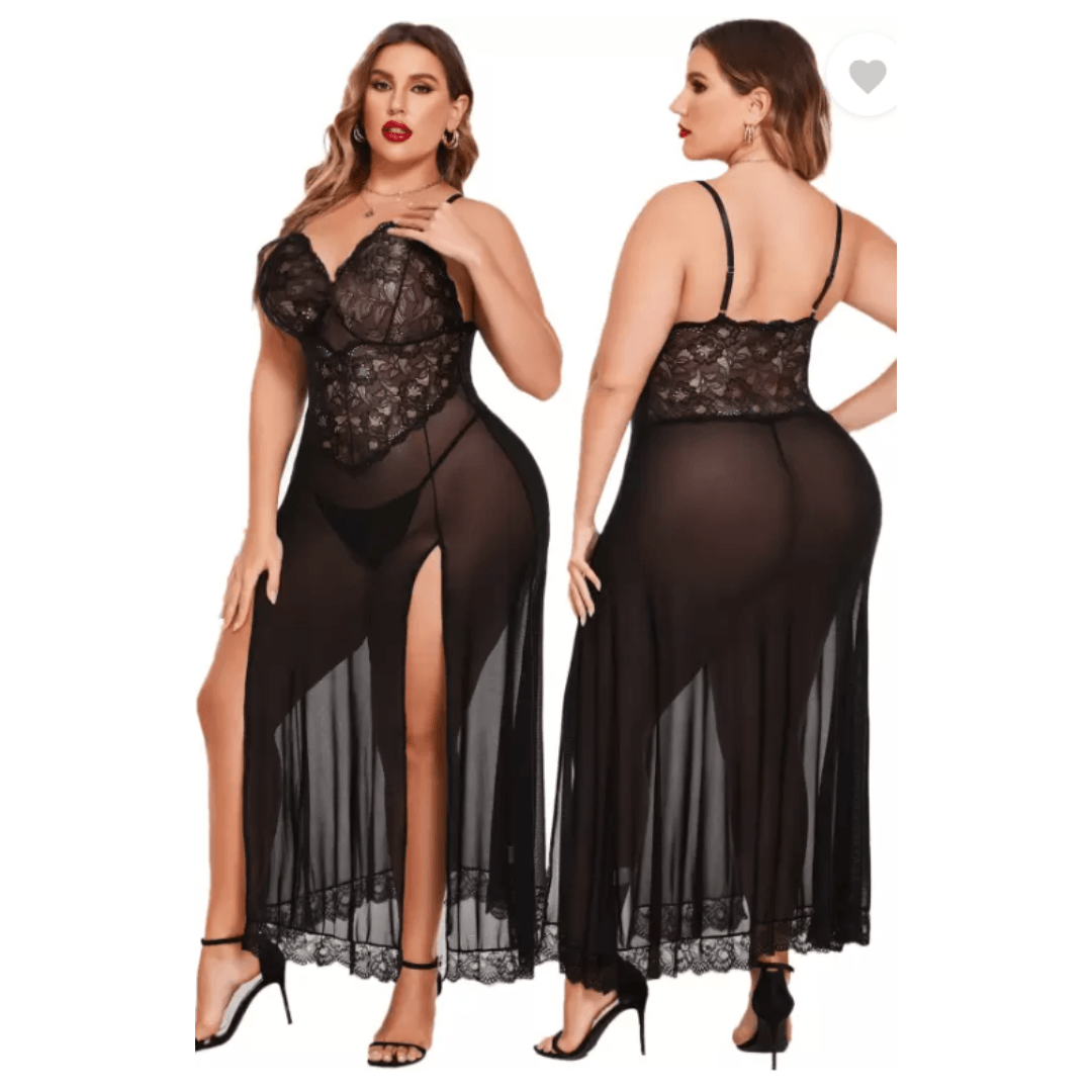Women Nightdress Maxi Lingerie Lace Babydoll Sleepwear For Honeymoon First Night Bridal Nightdress Free Size Black Color 1
