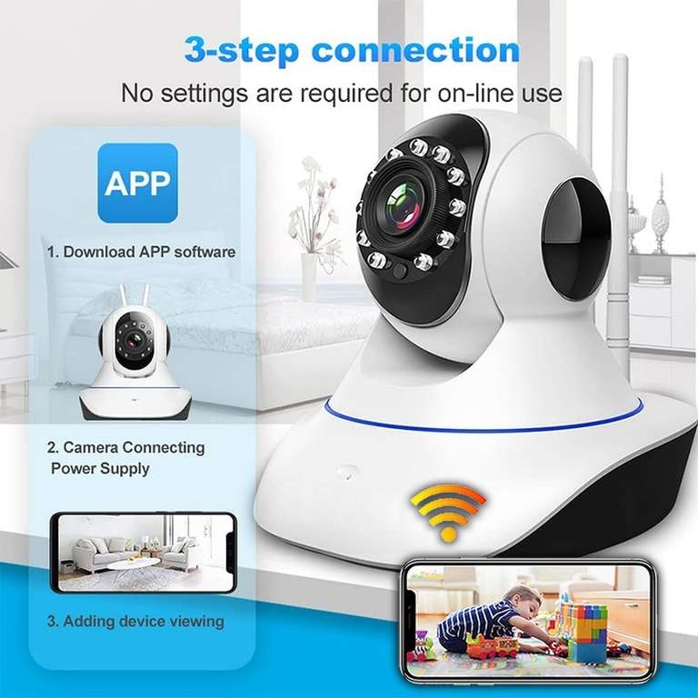 Double Antenna Auto- Rotating Night Vision Mobile HD CCTV Wifi Camera 720P Security Camera (NO GB, 1 Channel) 4