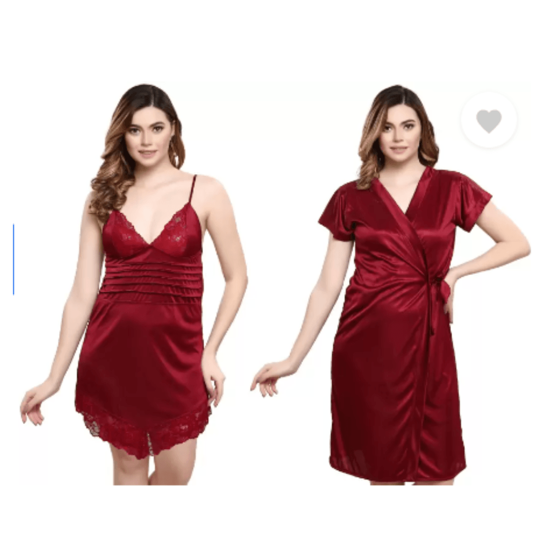Silk Bridal Nightgown Set Stylish Fancy Bridal Nighty Set For Women Free Size 5