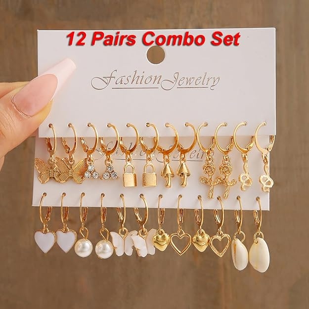12 Pairs Combo Set Latest Stylish Drop Earrings for Women 2