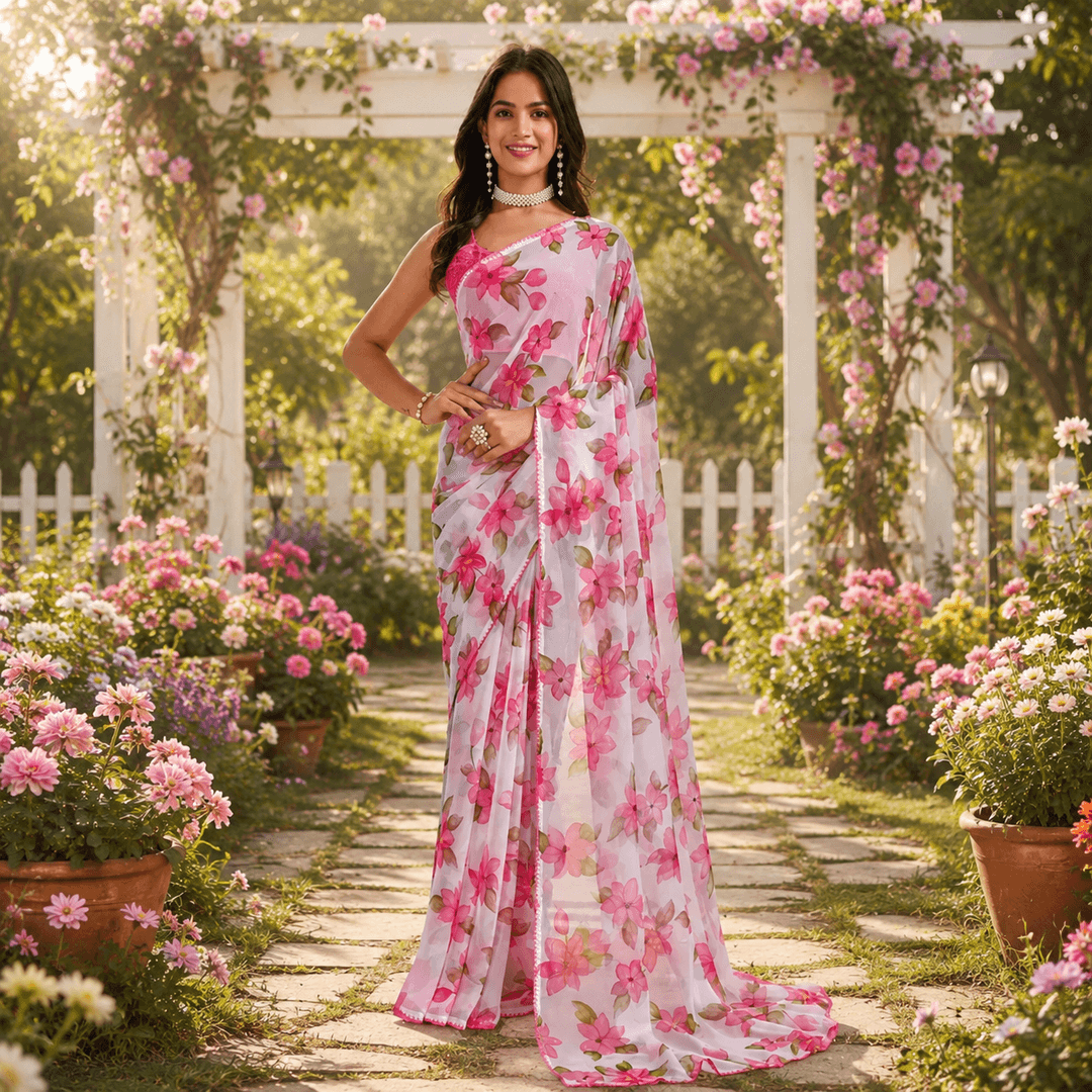 Daily Wear Style Printed Saree For Women with Unstitch Blouse Piece 1