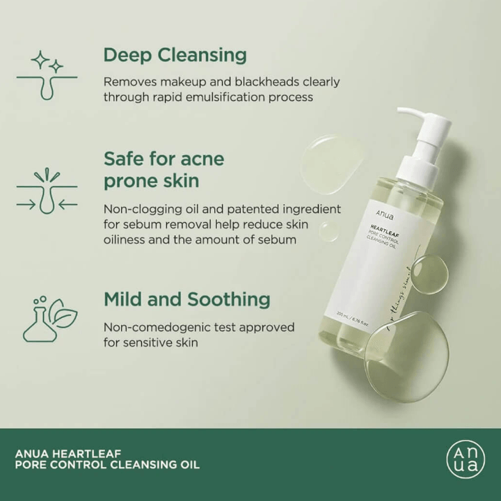 Anua Heartleaf Pore Control Cleansing Oil, Makeup Blackhead Remover, Oil Cleanser for Face, Korean Skin Care 200ml 3