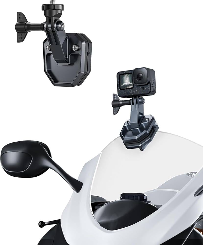 TELESIN Motorcycle Windshield Clip Camera Mount, Quick Release Motorbike Windscreen Clamp for Go Pro 13 12 11 DJI Action 5 Pro Action 4 3, Compatible with Insta 360 X5 X4 X3 Sports Action Cam 1