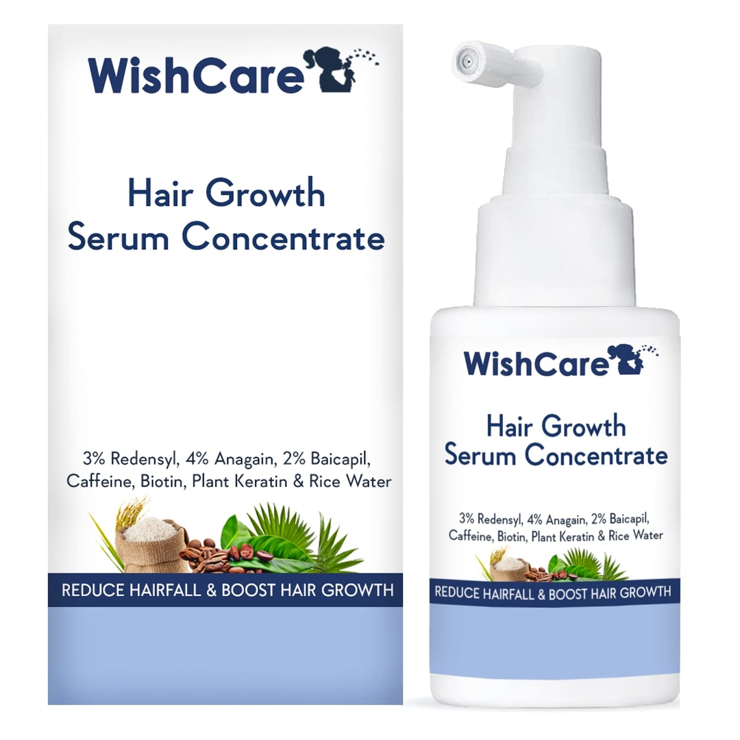WishCare Hair Growth Serum Concentrate - 3% Redensyl, 4% Anagain, 2% Baicapil, Caffeine, Biotin, Plant Keratin & Rice Water - Hair Growth Serum for Men & Women - 30ml 1