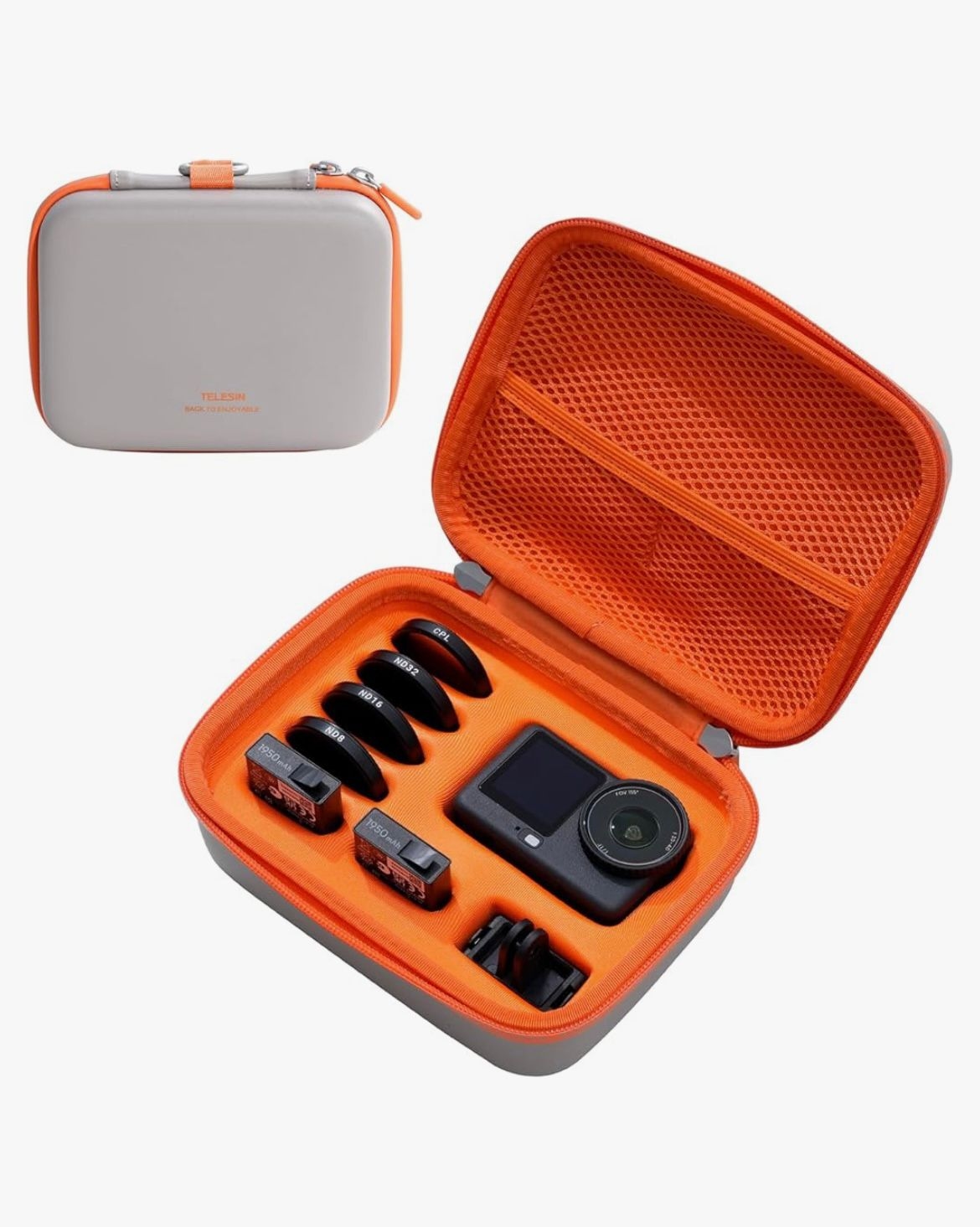 TELESIN All in One Carrying Case for Action6/Action5 Pro, Action4/Action3,Hero gopro13,12,11,10,9,8,7,6,5 Waterproof Hard Carrying Bag for Camera Batteries, Filter Mounting Accessories, Grey, Hand Luggage 1