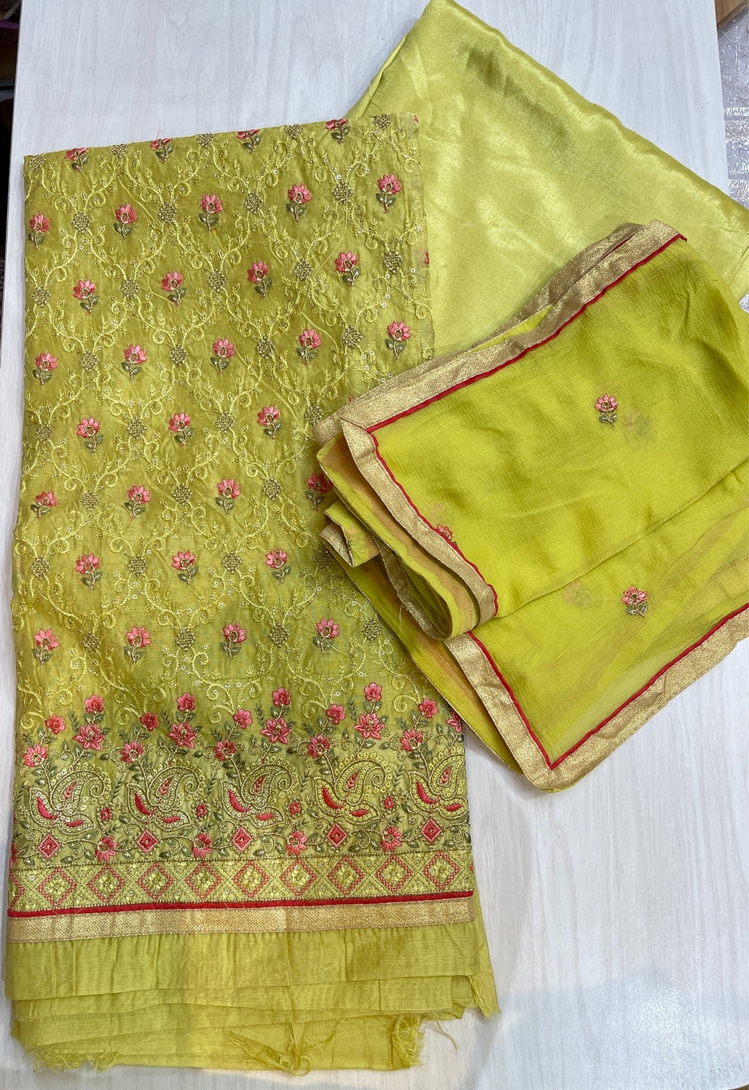 Chanderi Silk Embroidered Unstitched Kurta Piece Set For Women 1