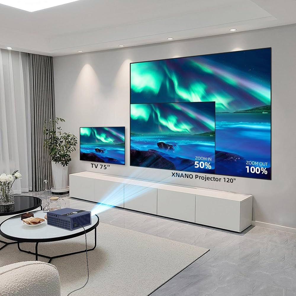 [Official Licensed Apps ＆ AI Autofocus]XNANO UHD Home Theater with Dolby Sound,Smart Projector with WiFi 6 and Bluetooth 5.0,Portable Projector with Smart Voice Remote Control,Built-in Streaming Apps 1