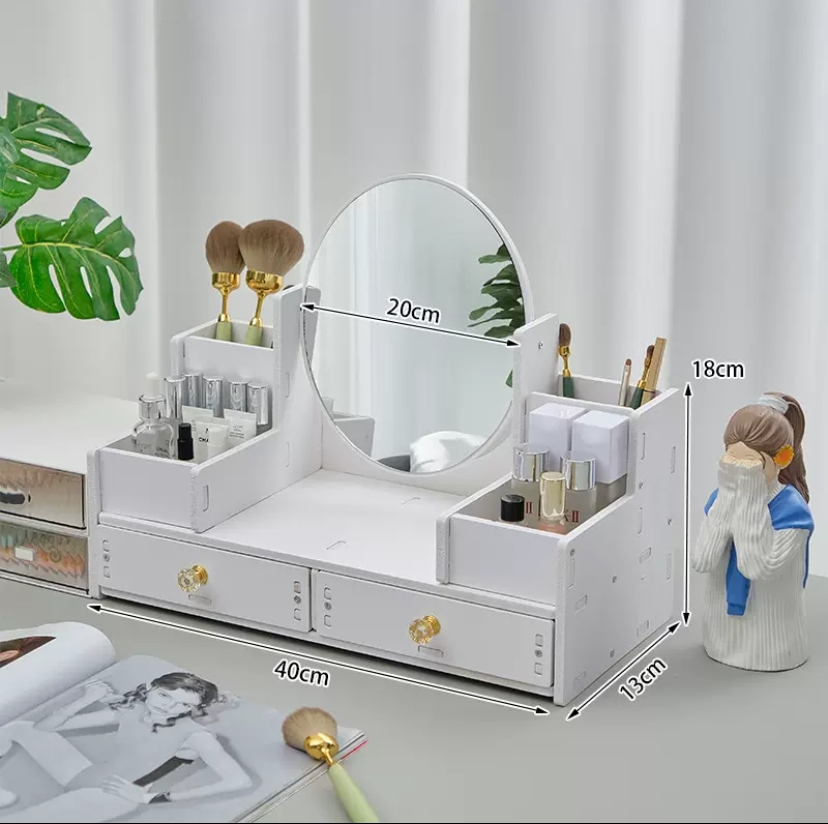 Elegant New Makeup Organizer with Detachable Drawer and Round Mirror - High-Quality Cosmetic Storage Box 1