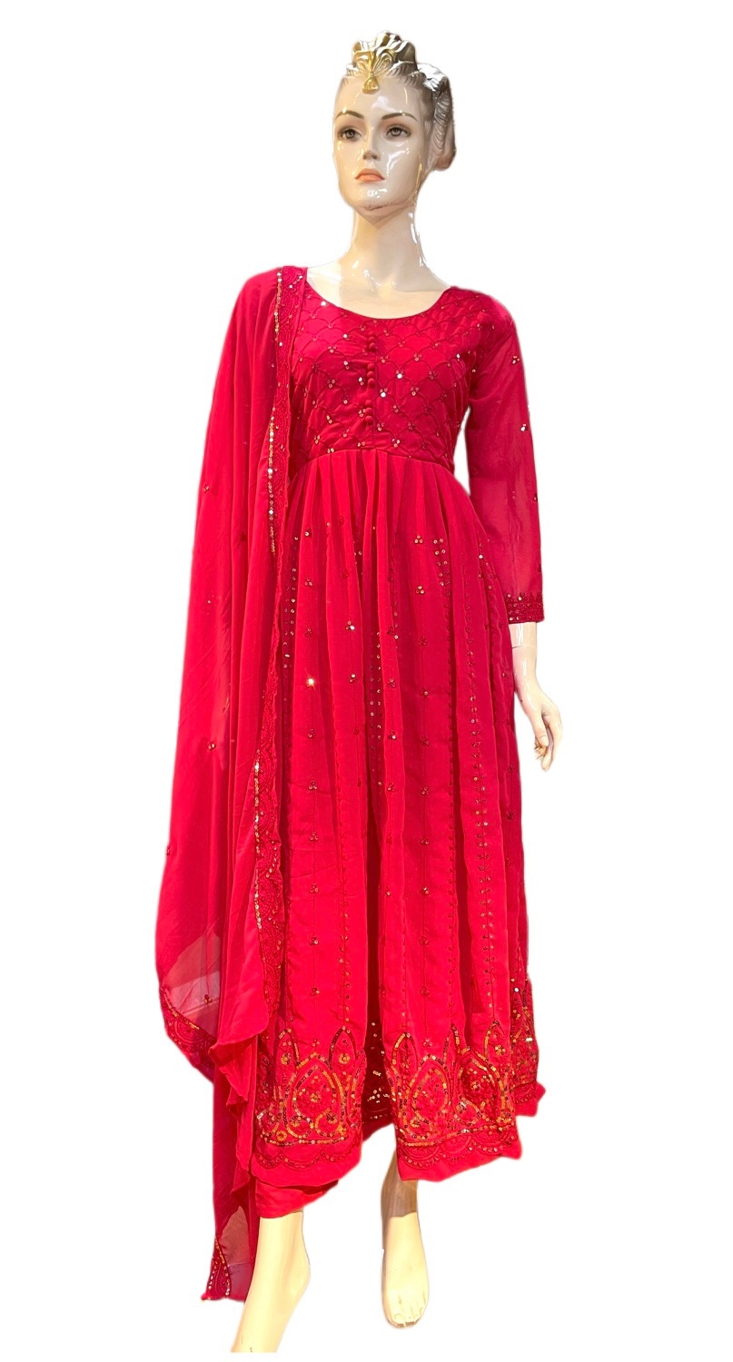 Georgette Heavy Embroidery Worked Anarkali Gown Set For Women In Pink 1