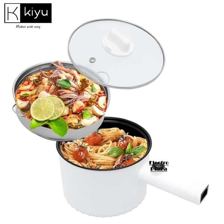 KIYU Electric Hot Pot Rapid Noodles Cooker, Non-Stick Hot Pot Electric Cooking Pan for Soup,Pasta, Steak, Perfect for Dorm and Camping, Steamer 22* 2