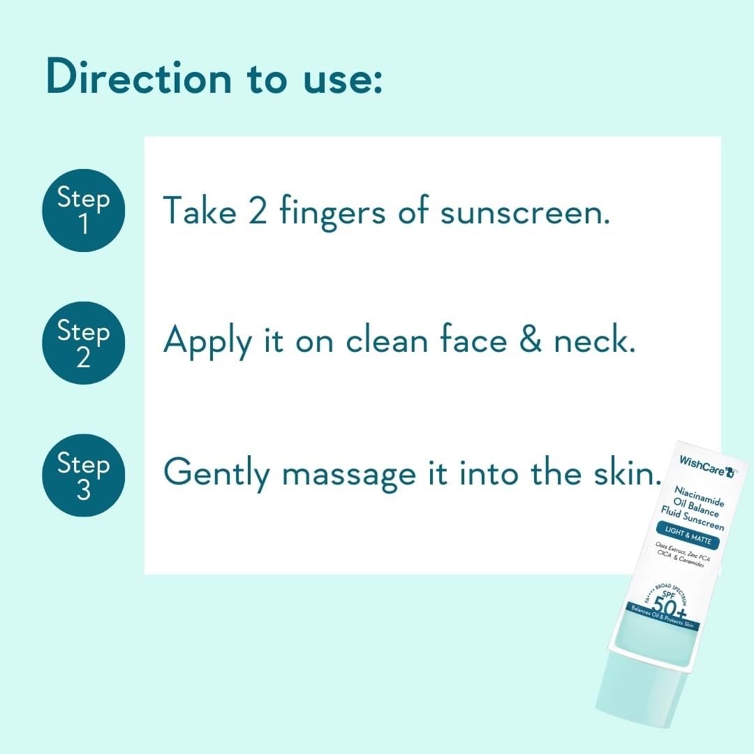 WishCare 5% Niacinamide Oil Balance Fluid Sunscreen SPF 50 PA++++ - Light & Matte Sunscreen for Oily Skin with Broad Spectrum Protection & No White Cast - 50g 5