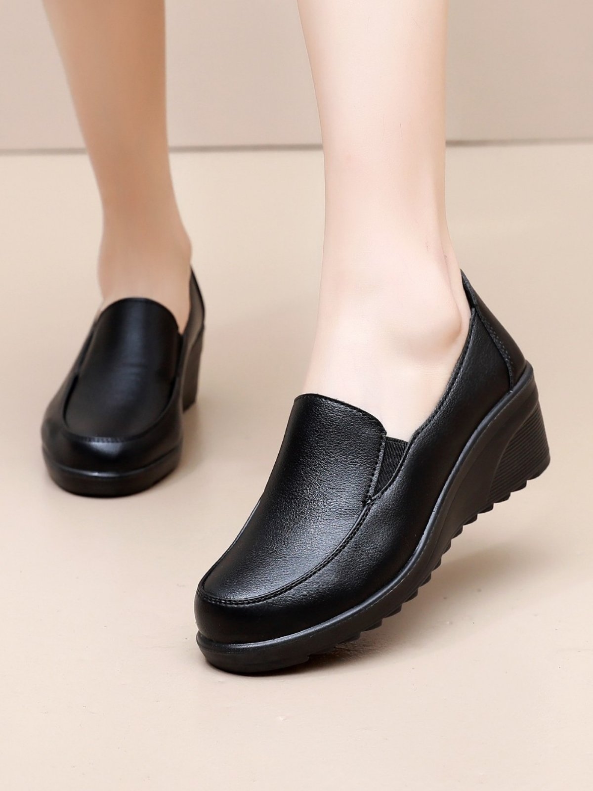 2025 Elegant Leather Wedge Heels – Women's Office & Casual Pumps 1