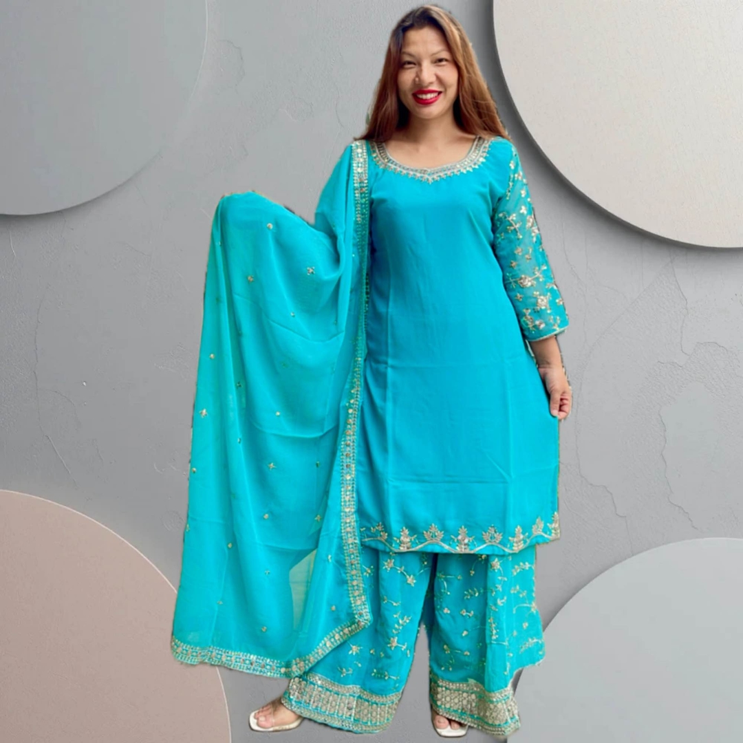 Georgette Sarara Sets In Sky Blue Color For Women 1