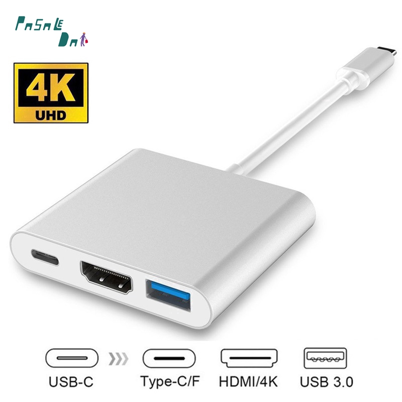 3 in 1 Type C to HDMI Type C to USB and Type C to Type C Splitter Hub 4K Converter with 3.0 USB Port and Type C 3.1 Female Charging Port 1