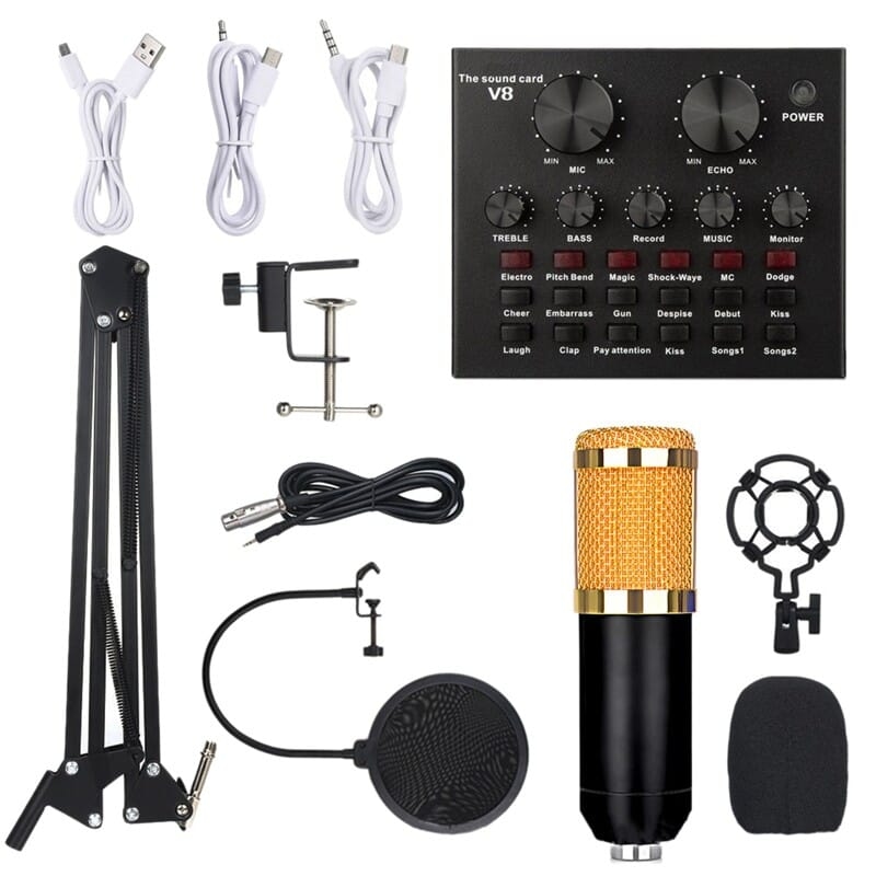Bm800 Professional Studio Condenser Microphone with V8 Sound Card with Display 1