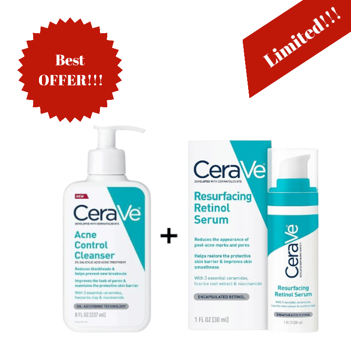 CeraVe Acne Control Face Cleanser 237ml + Resurfacing Retinol Serum 30ml Set [237ml + 30ml] 1