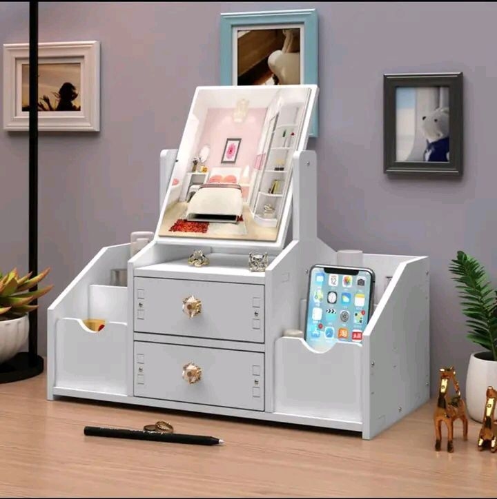 Table Mirror Storage Makeup Box with Drawer 1