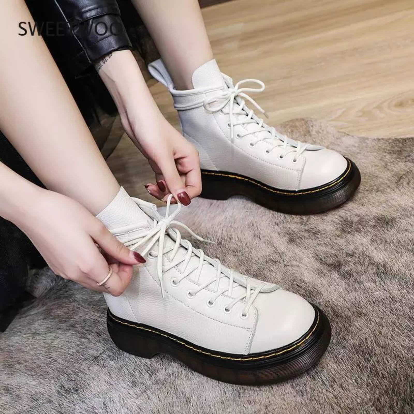 Luxury Designer New Fashion Rock Shoes Women Round Toe Boots-Women Lace Up - Fashion | Women's Footwear | 1