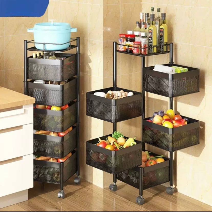 5 Layer Storage Kitchen Trolley For Vegetable And Fruit Rotating Storage Stand 1
