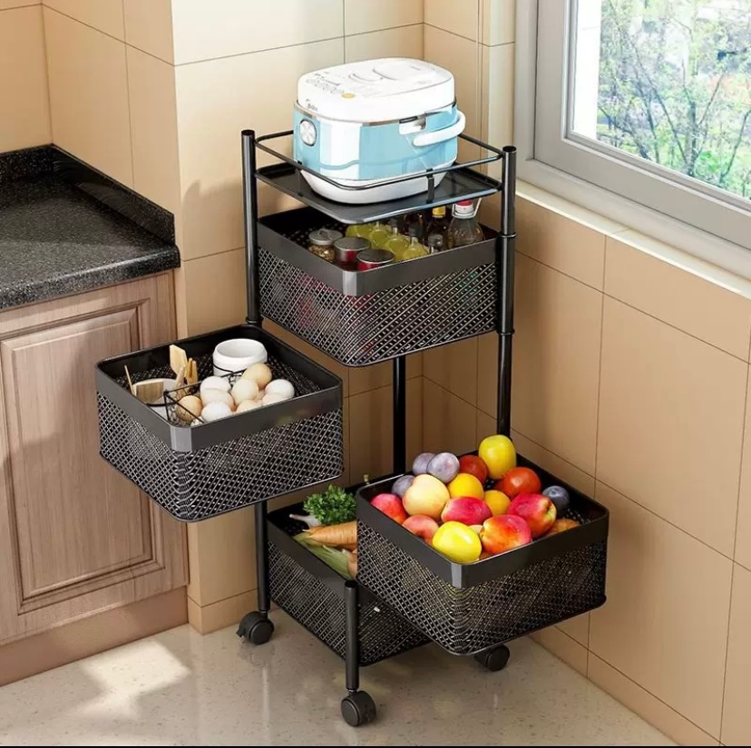 4 Layer Storage Rotating Portable Fruit And Vegetable Kitchen Storage Stand 1