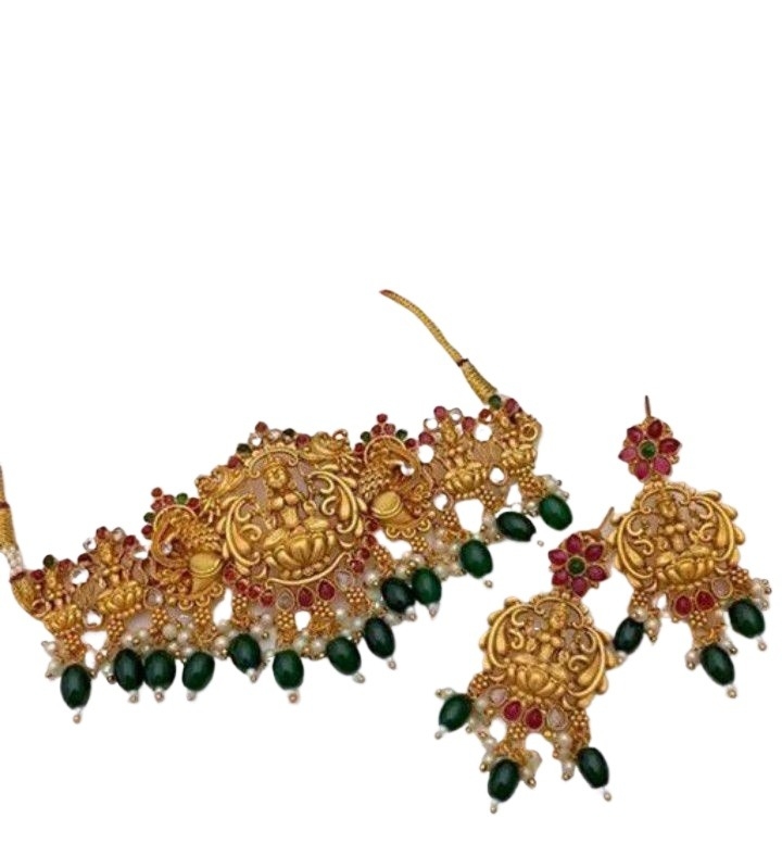 Gold Pletet Temple Jewellery Choker Set 1