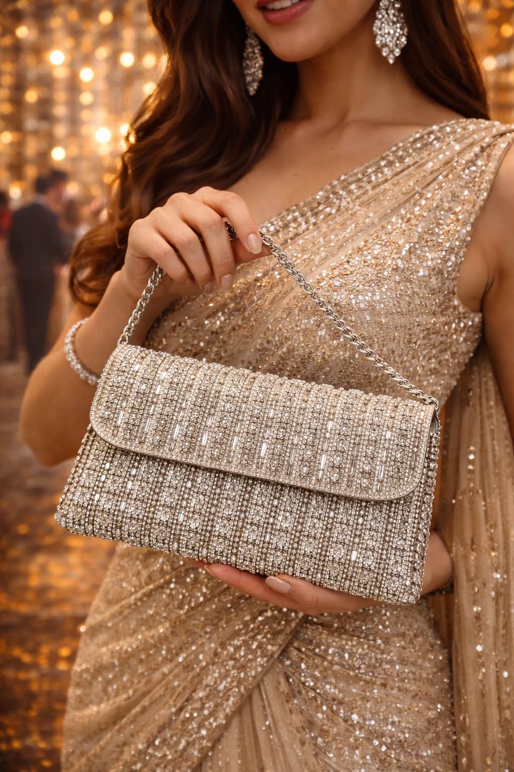 Silver Stone Studded Sling Party Bags For Women 1