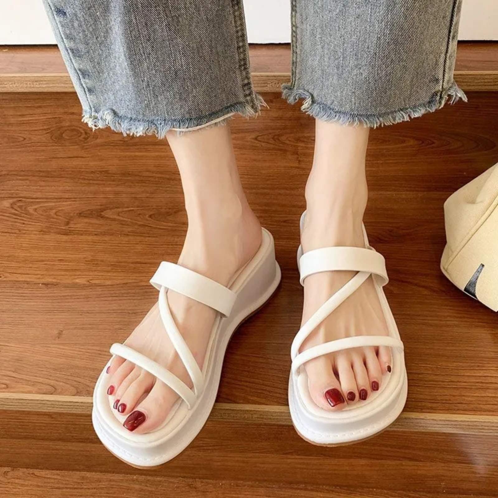 Summer Platform Women Slippers Female Outdoor Clip Toe Slip On Shoes Ladies Casual Wedges Party Slides White Sandal Mujer 1