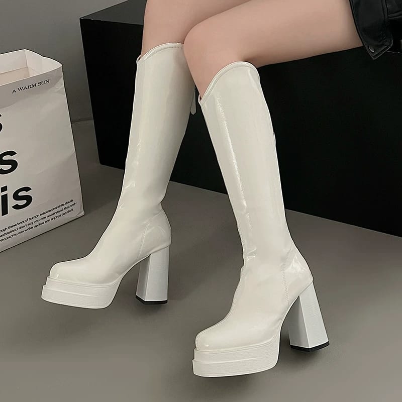 Maison Élan Noire — Signature Patent Leather Knee-High Platform Boots for Women 1