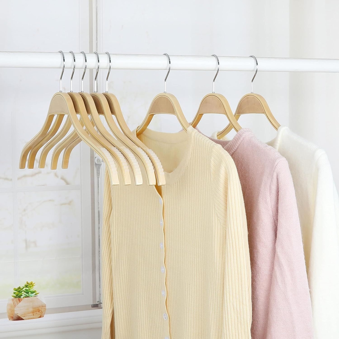 Set of 3 Relaxdays Wooden Clothes Hangers, Anti-Slip Slats, 360° Swivel Hooks, Wardrobe Organisers, 40 cm, Natural 1