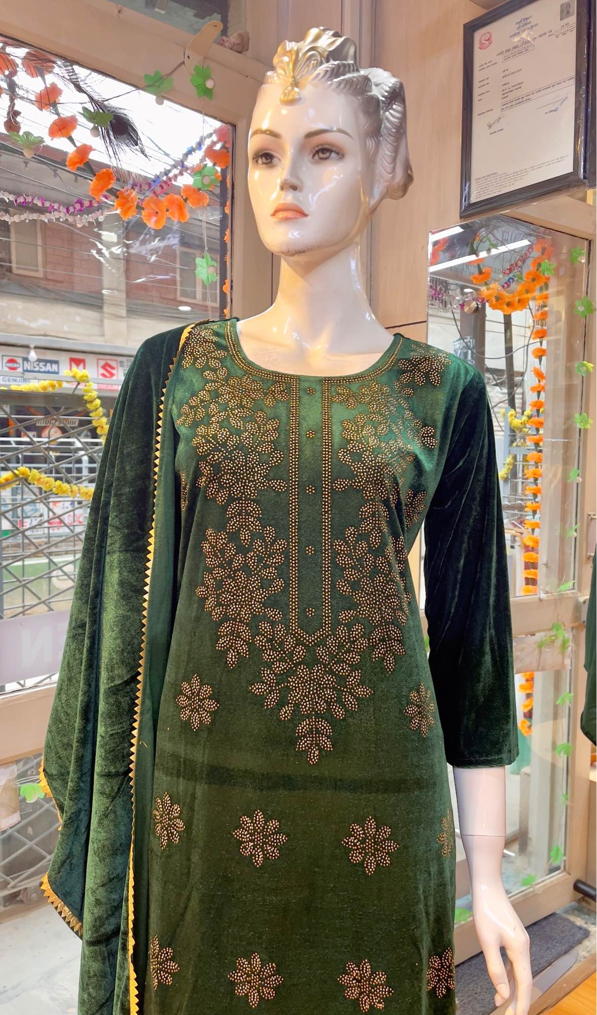 Velvet Rhinestone Worked Kurti Sets 1