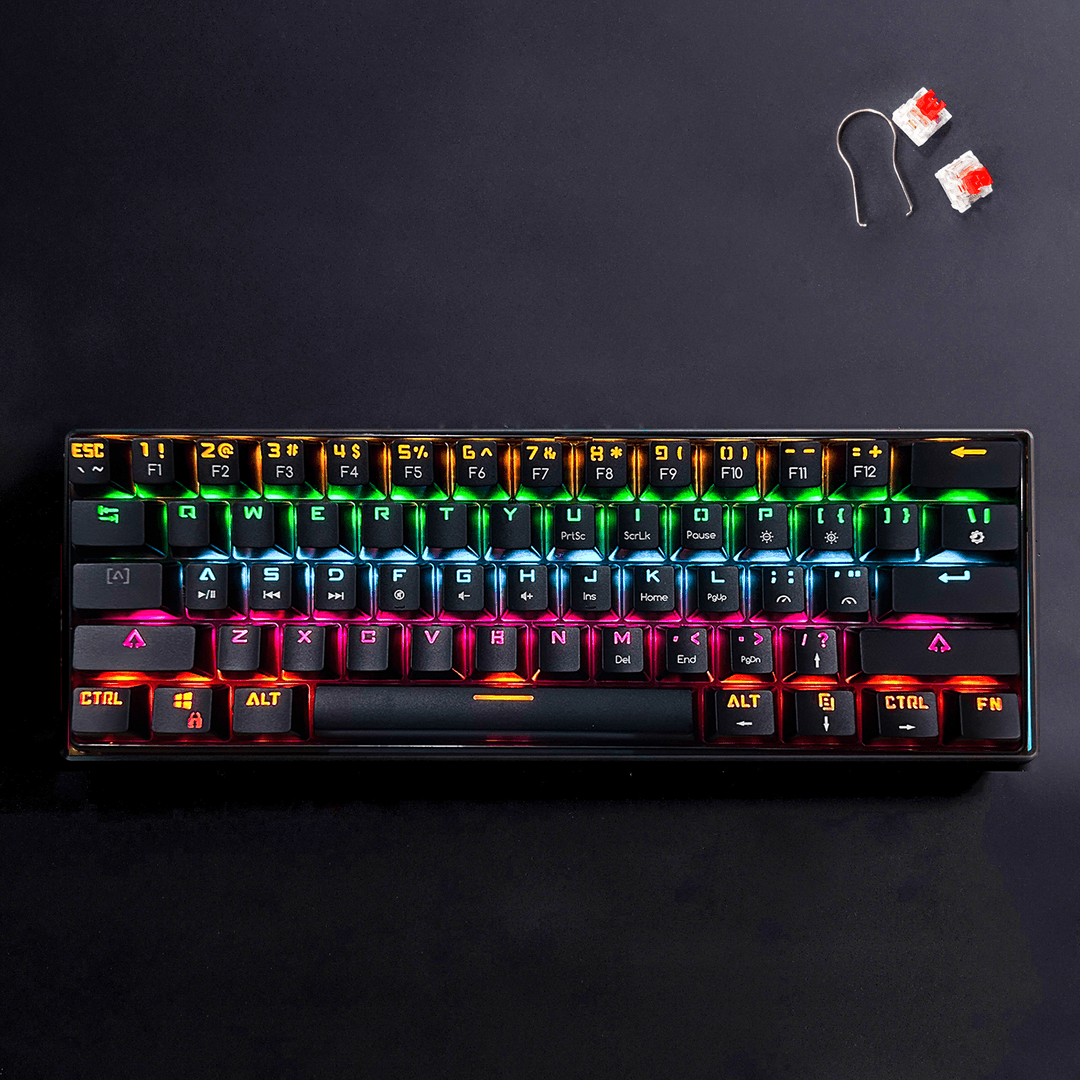 Bajeal Red Switch Hotswappable Mechanical Gaming Keyboard 61 Keys Rainbow RGB Light - HJK682 1