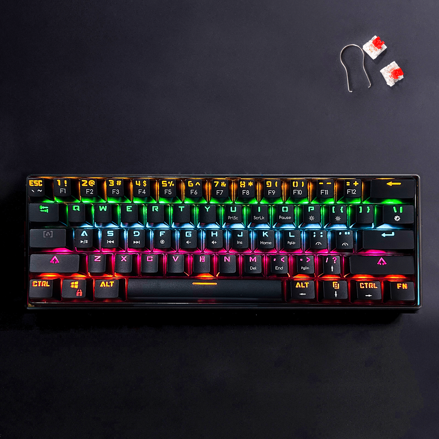 Bajeal Red Switch Hotswappable Mechanical Gaming Keyboard 61 Keys Rainbow RGB Light - HJK682 1