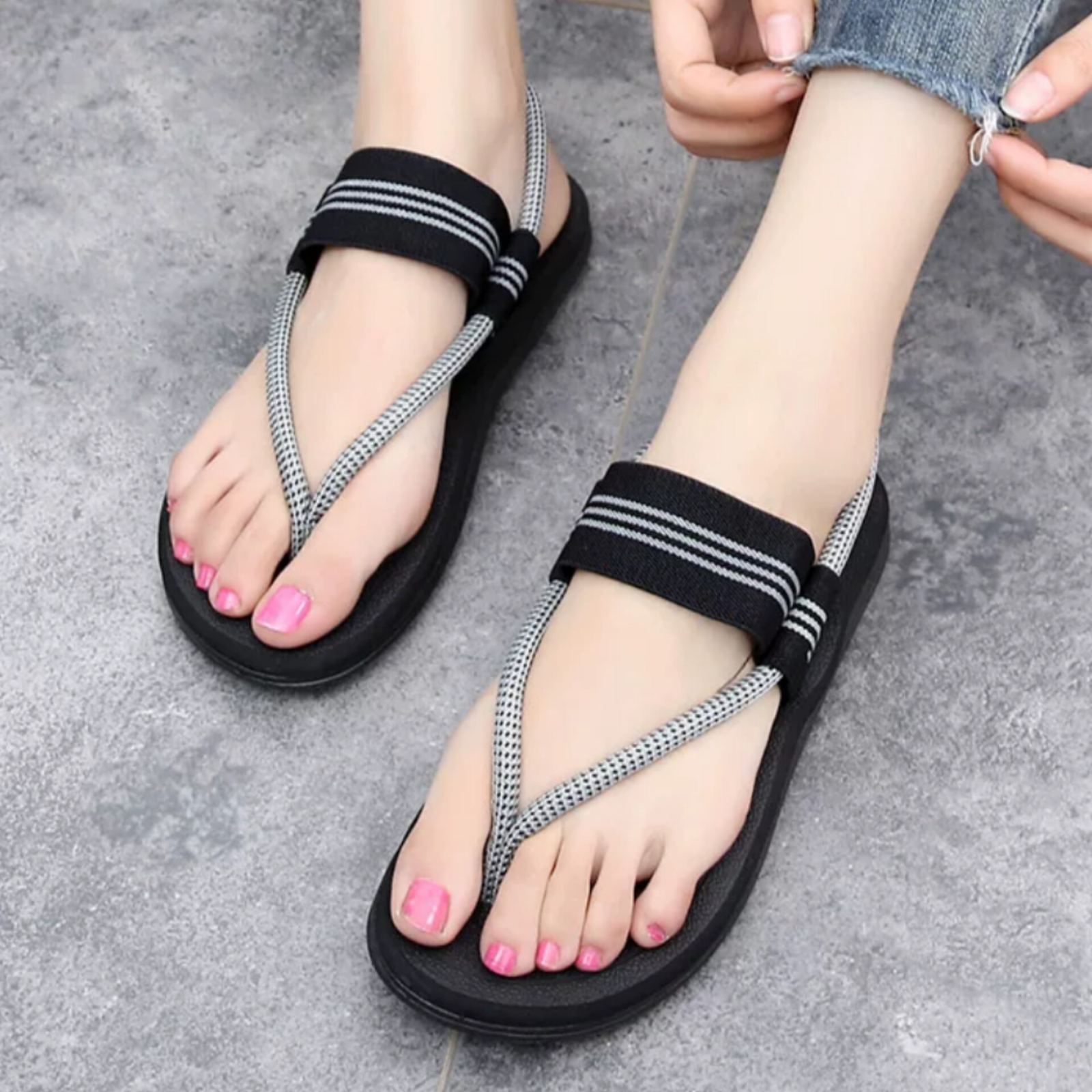 Elegant Stride Women’s Premium Comfort Sandals – Stylish Elastic Strap Slip-On Footwear for Everyday Casual & Travel Wear 1