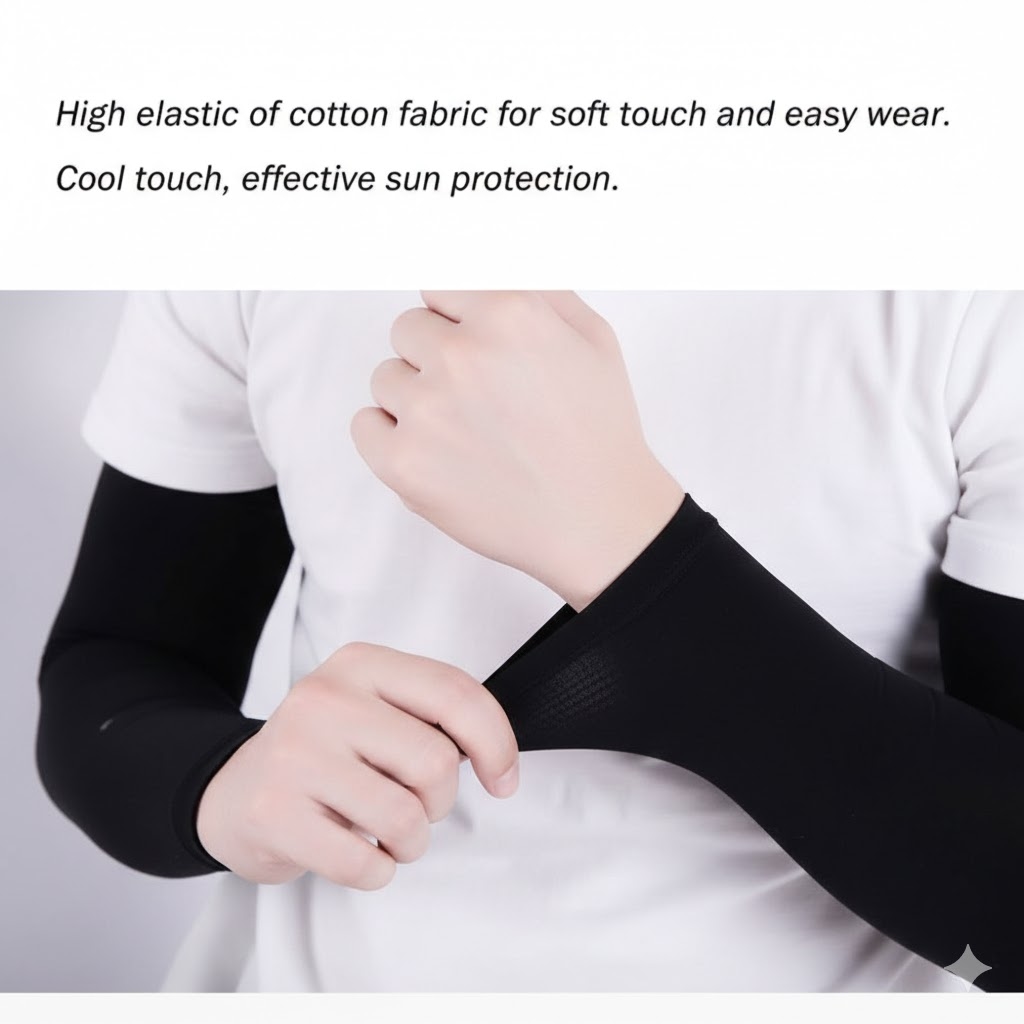 1 Pair Arm Sleeves Fit Thumb Stretchable Hand Cover Arm Sleeves Black Color - Arm Sleeves 3