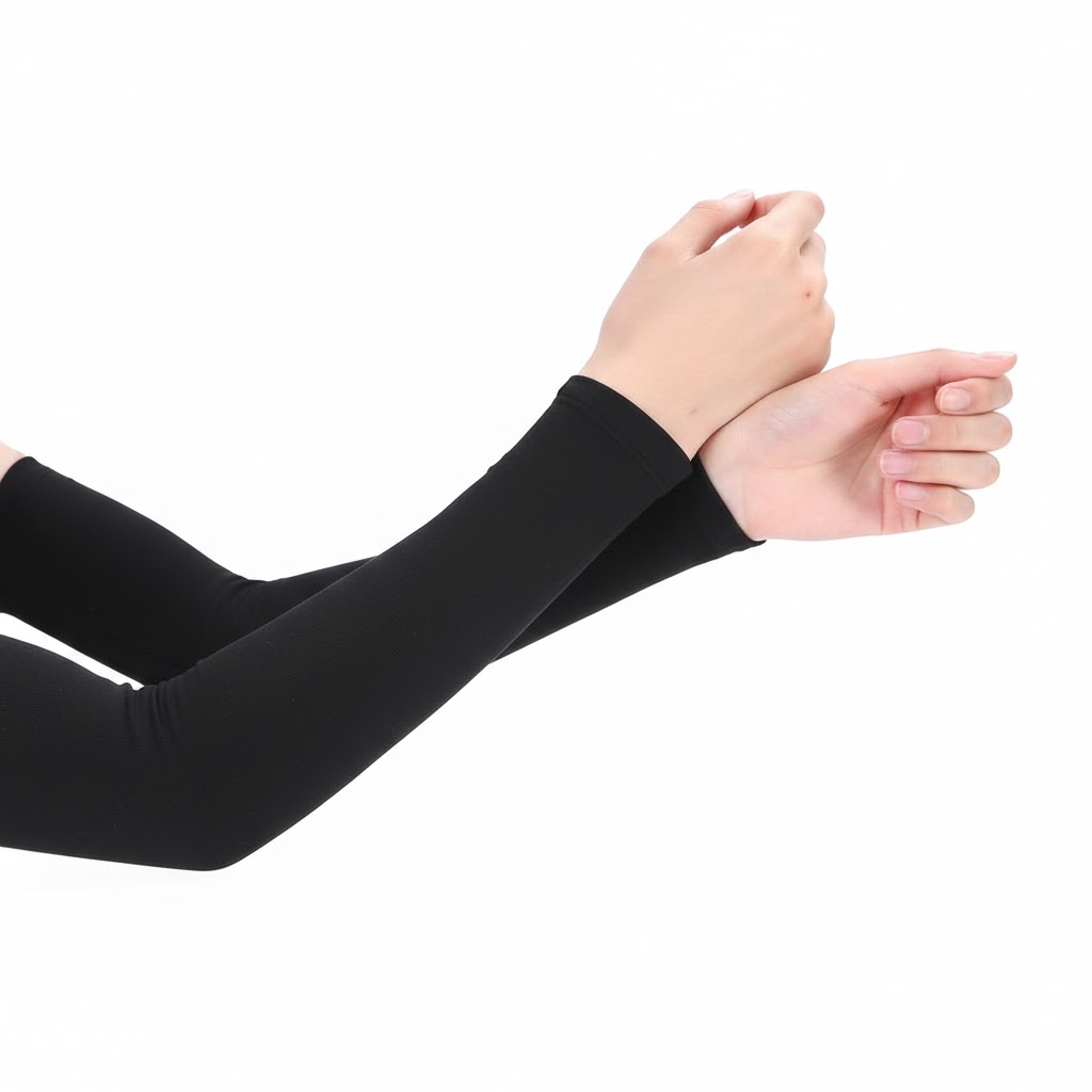 1 Pair Arm Sleeves Fit Thumb Stretchable Hand Cover Arm Sleeves Black Color - Arm Sleeves 2