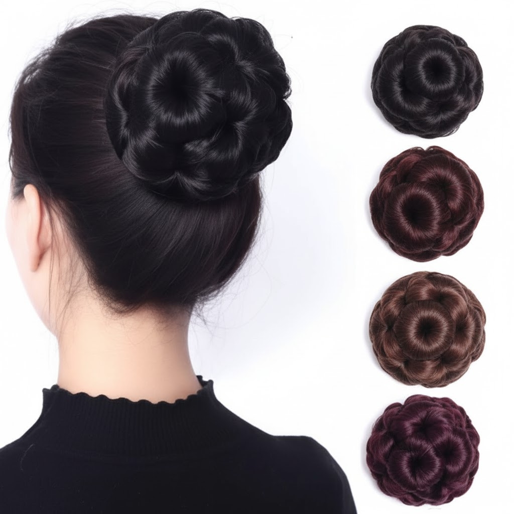 Elegant Rose Flower Bun Synthetic Hair Extension Chignon 4
