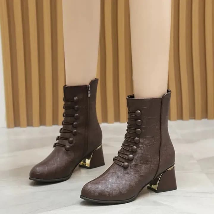 2022 Autumn/winter New Fashion Womens Short Boots Pointed Thick Heel Mid-tube Boots With Lace - Fashion |