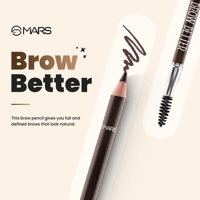 MARS Brow Better Eyebrow Pencil with Spoolie | Long-Lasting & Smudge Proof | Rich Pigmentation | Natural-Looking Results | Easy to Sharpen 1.4 gm