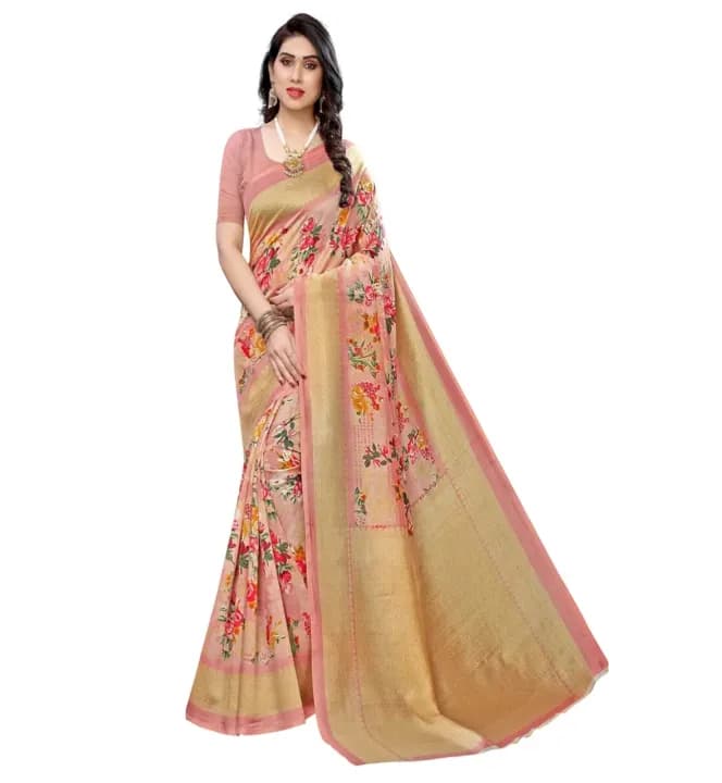 Awafu Floral Printed Art Silk Saree With Blouse 1