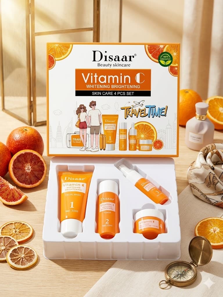 4 In 1 Set Disaar Beauty Vitamin C Skincare Set – Cleanser, Toner, Serum & Cream | Gift Set for Women & Teens