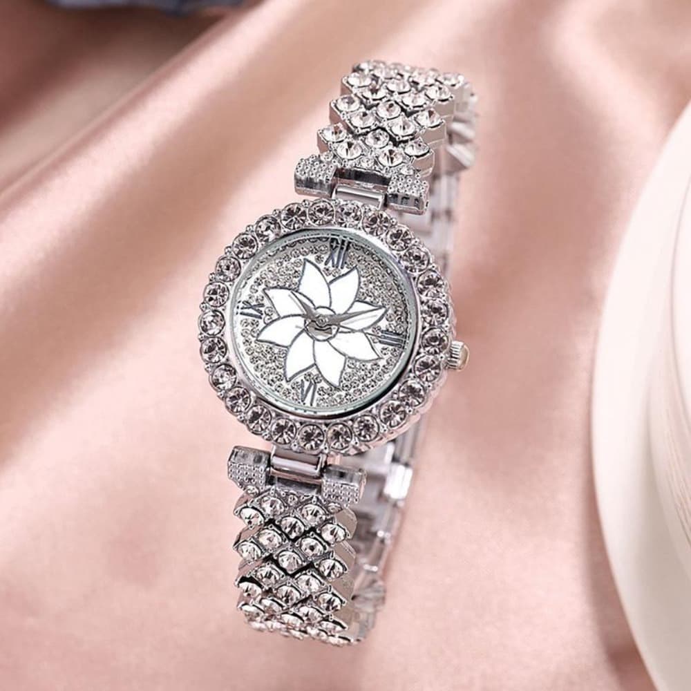 Elegant With Bracelet Gypsophila Watch Rose Gold Bling Bling Flower Diamond Watch Alloy Ladies Watch 2