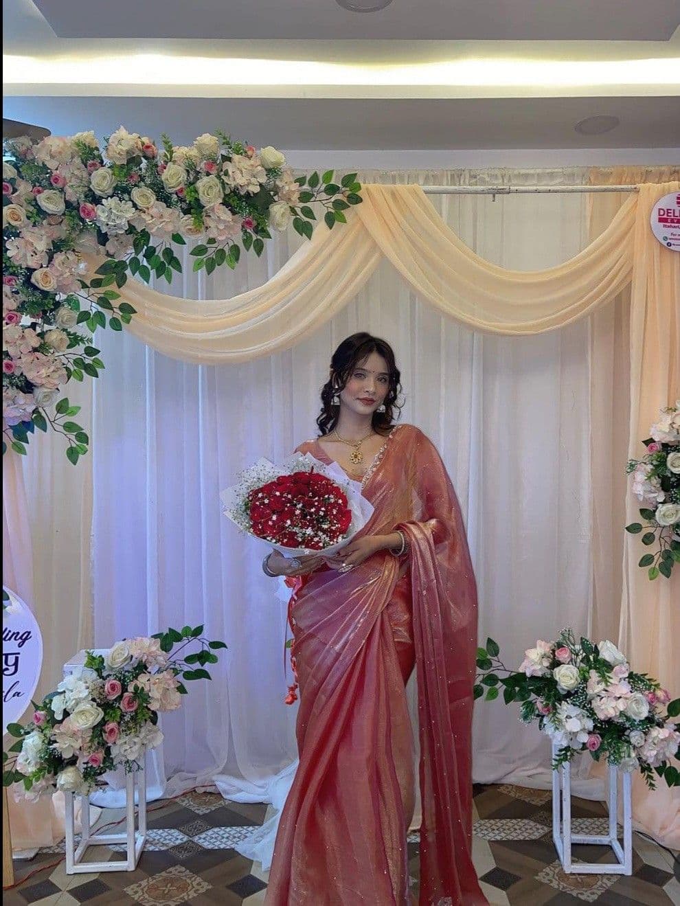 Samridhi Collection Pinterest Pink Viral saree Tissue Silk saree 5